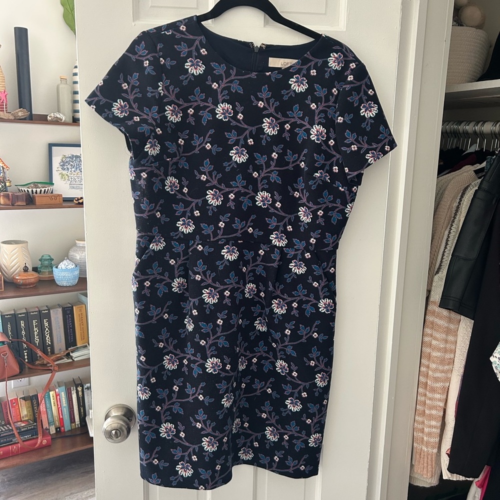 LOFT Navy Floral Mini Dress